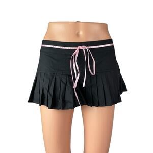 Edikted Karmen Women's Black Pleated Tie Ribbon Mini Flare A-Line Skort Skirt S